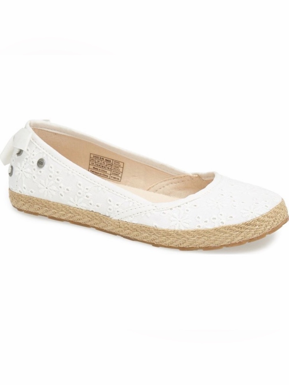 UGG Girls' White Eyelet Espadrille Flat